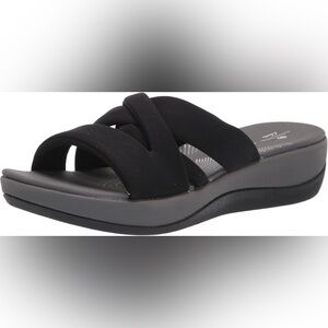 Cloudsteppers by Clarks Cushion Soft Arla Rae Sandal Black Gray Slides Flip Flop